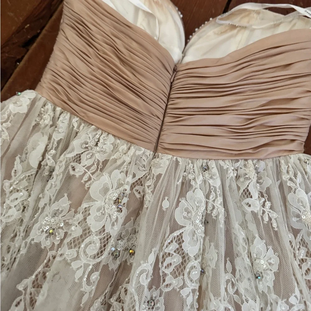 Sherri Hill Pink Strapless White Lace Hoco BabyDoll Dress Bow Short Mini Size 6 - Picture 5 of 12